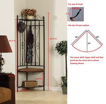 Load image into Gallery viewer, King&#39;s Brand Black Metal Corner Entryway Hallway Rack with Bench &amp; 6 Hooks
