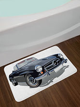 Load image into Gallery viewer, Ambesonne Cars Bath Mat, Classical Retro Vehicle Antique Convertible Prestige Old Fashion Revival, Plush Bathroom Decor Mat with Non Slip Backing, 29.5&quot; X 17.5&quot;, Black Pale Grey White
