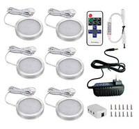 Xking 6 Puck Lights LED Wireless Kitchen Under Cabinet Lighting Dimmable with RF Remote Controller, DC12V Total 12W (Warm White)