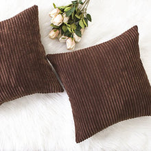 Load image into Gallery viewer, Home Brilliant Decor Solid Plush Corduroy Striped Square Throw Pillow Cushion Covers Decorative, Set of 2, 18x18 inches (45cm), Brown
