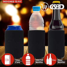 Load image into Gallery viewer, CSBD Beer Can Coolers Sleeves, Soft Insulated Reusable Drink Caddies for Water Bottles or Soda, Collapsible Blank DIY Customizable for Parties, Events or Weddings, Bulk (12, Black)
