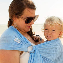 Load image into Gallery viewer, Beachfront Baby - Versatile Water &amp; Warm Weather Ring Sling Baby Carrier | Made in USA with Safety Tested Fabric &amp; Aluminum Rings | Lightweight, Quick Dry &amp; Breathable (Sky Blue, X-Long)
