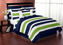 Load image into Gallery viewer, 3 Piece Twin Sheet Set for Navy Blue and Lime Green Stripe Teen Bedding Collection - Solid Navy
