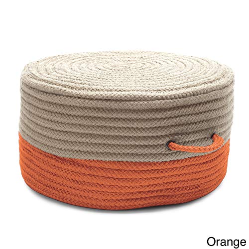 Colonial Mills Two-Tone Textured Round Pouf Ottoman with Handle Orange