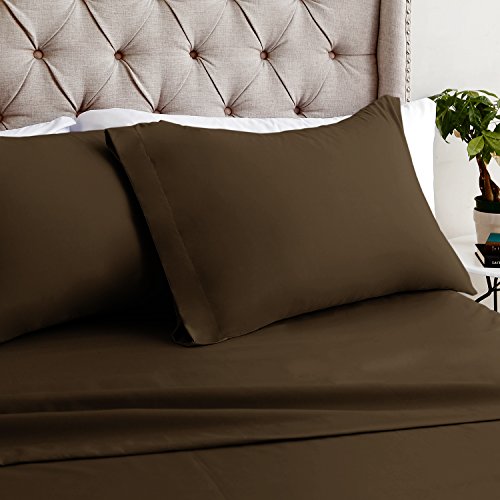 Luxor Linens Bamboo King Sheets - 4pc Set (2 Pillowcases, 1 Fitted Sheet, 1 Flat Sheet) - 18 inch Deep Pockets  Premium Hotel Quality, Soft, Luxurious & Hypoallergenic (King, Chocolate)