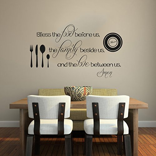 MairGwall Religious Kitchen Quotes Words Christian Vinyl Wall Decal Restaurant Mural Lettering Decor Saying Bless The Food Before Us The Family Beside Us The Love Between Us(Medium,Brown