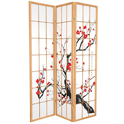 Oriental Furniture 6 ft. Tall Flower Blossom Divider - Natural - 3 Panels