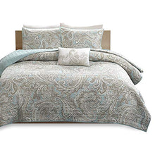 Load image into Gallery viewer, Madison Park Pure 100% Cotton Quilt Set-Casual Paisley Design All Season, Lightweight Coverlet Bedspread Bedding, Shams, Decorative Pillows, King/Cal King(104&quot;x92&quot;), Blue 4 Piece
