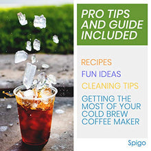 Load image into Gallery viewer, COLD BREW COFFEE MAKER By Spigo 1 Liter (4-Cups) Capacity, Great For Flavorful Iced Coffee That Stays Fresh Longer, Borosilicate Glass, Easy Cleaning, Fun Ideas and Recipe Booklet, 8x5 Inches, Black
