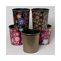 WASTE BASKET WITH FLORAL DESIGN & SILVER OR GOLD TOP TRIM IN PDQ, Case Pack of 24