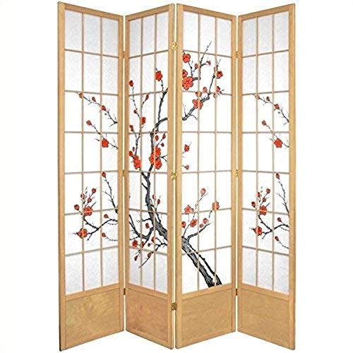Oriental Furniture 7 ft. Tall Cherry Blossom Shoji Screen - Natural - 4 Panels