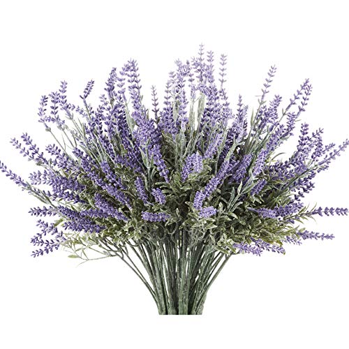 Butterfly Craze 8 Bundle Artificial Flower Purple Lavender Bouquet with Green Leaves for Home Party Decorations