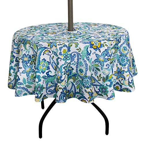 ColorBird Modern Paisley Flower Outdoor Tablecloth Water Resistant Spillproof Polyester Fabric Table Cover with Zipper Umbrella Hole for Patio Garden Tabletop Decor (60