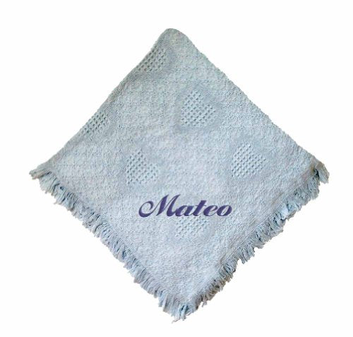 Fastasticdeal Mateo Embroidered Boy Personalized Cotton Woven Blue Baby Blanket