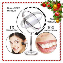 Load image into Gallery viewer, Mirrorvana Large 8-Inch Magnifying Makeup Mirror ~ Double Sided Strong 10X and 1X Magnification ~ 15-Inch Height, Chrome Finish
