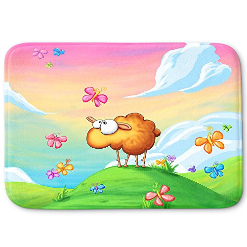 DiaNoche Designs Memory Foam Bath or Kitchen Mats by Tooshtoosh - Wallo the Sheep Pink, Large 36 x 24 in