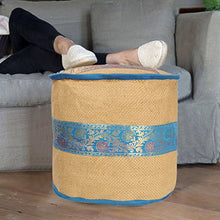 Load image into Gallery viewer, Lalhaveli Round Shape Jute Burlap Ottoman Cover 17 X 17 X 14 Inch
