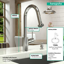 Load image into Gallery viewer, hansgrohe Talis S Easy Install Kitchen Faucet 1-Handle 16-inch Tall Pull Down Sprayer Magnetic Docking Spray Head Wide Reach in Chrome, 14877001
