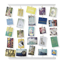 Load image into Gallery viewer, Umbra Hangit Photo Display - DIY Picture Frames Collage Set Includes Picture Hanging Wire Twine Cords, Natural Wood Wall Mounts and Clothespin Clips for Hanging Photos, Prints and Artwork (White)
