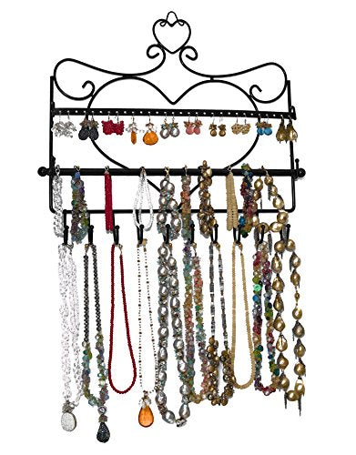 ARAD Metal Wall Mount Heart Shaped Jewelry Display Rack-Necklaces, Earrings, Bracelets-Black