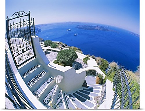 GREATBIGCANVAS Entitled High Angle View of Steps, Santorini, Greece Poster Print, 60