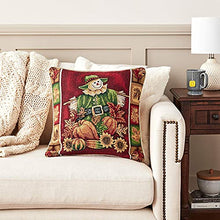 Load image into Gallery viewer, Violet Linen Fall Harvest Collection-Tapestry Scarecrow Pumpkins Autumn Leaves and Sunflowers Design 18&quot; x 18&quot; Cushion Cover
