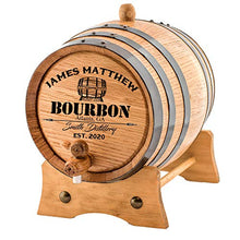 Load image into Gallery viewer, Personalized - Custom American White Oak Bourbon Aging Barrel - Oak Barrel Aged (3 Liters, Black Hoops)
