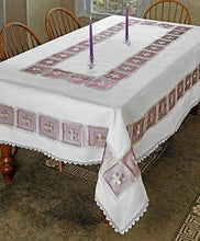 Load image into Gallery viewer, Violet Linen Emerald Flower Lace Tablecloth, 70&quot; X 120&quot;, White
