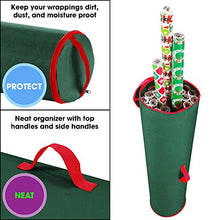 Load image into Gallery viewer, Primode Gift Wrapping Storage Bag with Handle | Wrapping Paper Tube Bag for Storing Multiple Rolls of Gift Wrap, 40&quot; Length Constructed of Durable 600D Oxford Material (Green)
