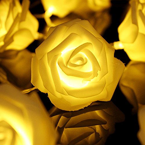 Yellow 20 LED Rose Flower Lights Lamp Garden Party Decorative Lights by 24/7 store