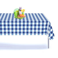 Blue Gingham Checkered 12 Pack Premium Disposable Plastic Picnic Tablecloth 54 Inch. x 108 Inch. Rectangle Table Cover By Grandipity