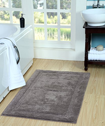 Saffron Fabs 2 Piece Bath Rug Set, 100% Soft Cotton, Size 24x17 Inch and 34x21 Inch, Latex Spray Non-Skid Backing, Solid Gray Color, Textured Border, Hand Tufted, 190 GSF Weight, Machine Washable