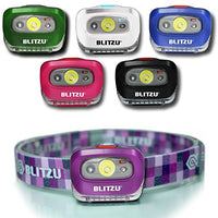 BLITZU Brightest Headlamp Flashlight 165 Lumen with Bright White Cree Led + Red Light for Kids, Men, Women. Perfect for Running, Camping, Home Projects, Waterproof with Adjustable Headband PURPLE