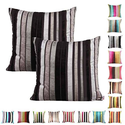 Queenie - 2 Pcs Chenille Stripe Decorative Pillowcase Cushion Cover for Sofa Throw Pillow Case Available in 15 Colors & 5 Sizes (16