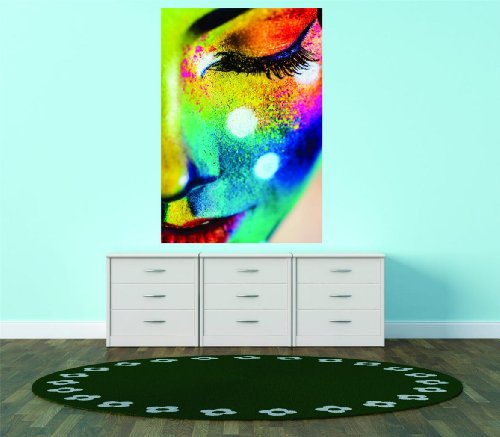 Decals - Colorful Womens Face Close Up Bedroom Bathroom Living Room Picture Art Mural Size 24 Inches X 48 Inches - Vinyl Wall Sticker - 22 Colors Available