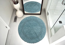 Load image into Gallery viewer, Saffron Fabs Bath Rug 100% Soft Cotton 36 Inch Round, Reversible-Different Pattern On Both Sides, Solid Arctic Blue Color, Hand Knitted Crochet Lace Border, Hand Tufted, 200 GSF Wt, Machine Washable
