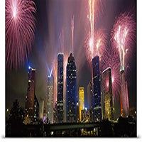 GREATBIGCANVAS Entitled Fireworks Over Buildings in a City, Houston, Texas Poster Print, 90