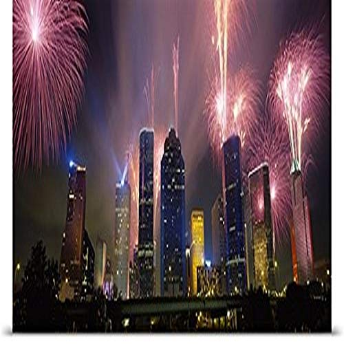 GREATBIGCANVAS Entitled Fireworks Over Buildings in a City, Houston, Texas Poster Print, 90