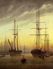 Load image into Gallery viewer, View of a Harbour by Caspar David Friedrich. 100% Hand Painted. Oil On Canvas. Reproduction (Unframed and Unstretched). Painting Size 48x62 inch.
