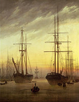 View of a Harbour by Caspar David Friedrich. 100% Hand Painted. Oil On Canvas. Reproduction (Unframed and Unstretched). Painting Size 48x62 inch.