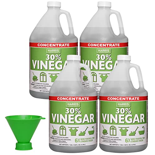 HARRIS 30% Pure Vinegar Extra Strength with Funnel, Pack of 4 Gallons for Home and Garden