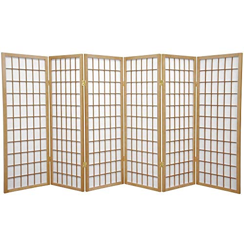 Oriental Furniture 4 ft. Tall Window Pane Shoji Screen - Natural - 6 Panels
