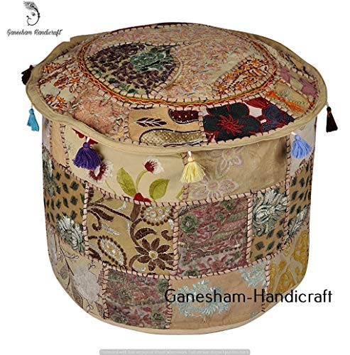 Indian Embroidered Patchwork Ottoman Cover,Traditional Indian Decorative Pouf Ottoman,Indian Comfortable Floor Cotton Cushion Ottoman Pouf, Home Decorative Handmade Vintage Pouf Ottoman (Cover Only)