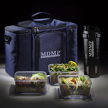 Load image into Gallery viewer, Meal Prep Lunch Bag / Box For Men, Women + 3 Large Food Containers (45 Oz.) + 2 Big Reusable Ice Packs + Shoulder Strap + Shaker With Storage. Insulated Lunchbox Cooler Tote. Adult Portion Control Set
