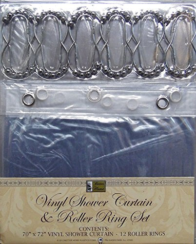 Better Homes & Gardens Clear Vinyl Shower Curtain and Roller Ring Set