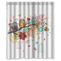 Fashion Design Waterproof Polyester Fabric Bathroom Shower Curtain Standard Size 60(w)x72(h) with Shower Rings - Cartoon Owls Beautiful Colorful Trees