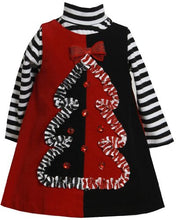 Load image into Gallery viewer, Bonnie Jean Girls Christmas Tree Corduroy Jumper Dress Set, Black, 2T
