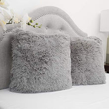 Load image into Gallery viewer, Sweet Home Collection 2Pk Plush pillow Faux Fur - Soft and Comfy Throw pillow - Silver
