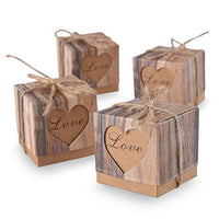 Pack of 24pcs Candy Boxes Love Rustic Kraft Bonbonniere With Burlap Jute Shabby Chic Vintage Wedding Favor Imitation Bark Gift Box
