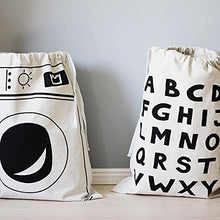 Load image into Gallery viewer, Chezi Cute Cartoon Print Drawstring Heavy Canvas Large Laundry Bag Basket Beige (Alphabet)
